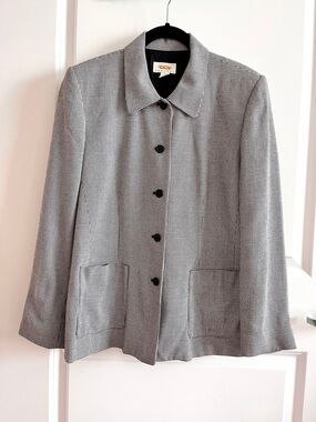 Talbots Tailored Houndstooth Button-Front Blazer Business Workwear 90s Vintage